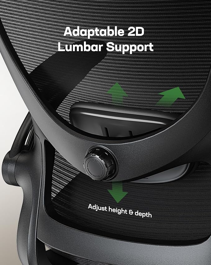 Marsail Ergonomic Office Chair Desk Chair with 3D PU Armrests and Adjustable Lumbar Support Breathable Mesh Chair Executive Rolling Swivel Comfy Task Chair for Home Office Gaming Black - Image 4
