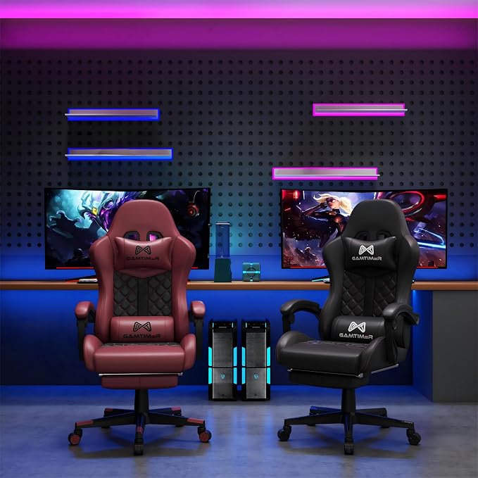 Gamtimer Gaming Chair, 400 LB Weight Capacity,with Pocket Spring Cushion | Ergonomic Backrest Office Chair,Leather, with Headrest and Lumbar Support, Footrest, Suitable for Adults(Black) - Image 2