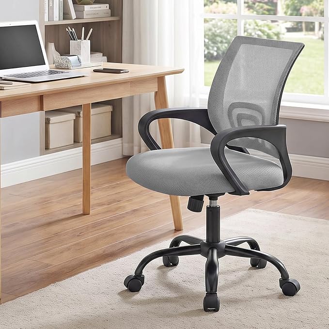 DUMOS Ergonomic Office Chair, Executive Desk Chair with Lumbar Support | Mid Back, Breathable Backrest, Fixed Armrest, Height Adjustable, 360° Swivel, Computer Gaming, Meeting, Grey - Image 8