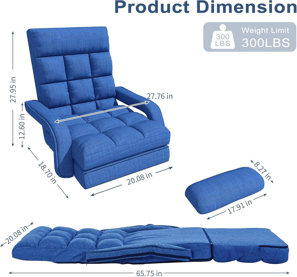 Floor Gaming Chair, 6 Adjustable Position Comfy Chair with Back Support, Ergonomic Chaise Lounge Chair, Meditation Chair with Armrest for Living Room, Bedroom, Blue - Image 2