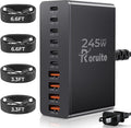 USB C Charging Station 10 Port with 4 Cables,245W GaN Charger Block | Type C Wall Charger Power Strip Adapter Plug for iPad iPhone17 16 15 14 13 12 Pro Max Pixel Note Galaxy Black by Roruite