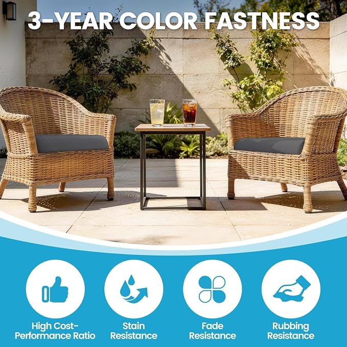 TasticTotes 19 x 19 x 3 Inch Outdoor Patio Chair Cushions Set of 2, Grey | Waterproof Outdoor Seat Cushions with Adjustable Straps & Handles, Fade-Resistant dinning Pads for Outdoor Furniture, Garden - Image 5