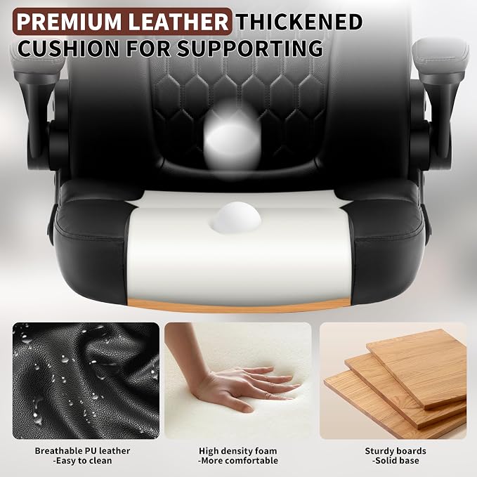 Leather Office Chair Swivel Lumbar Support for Short People Black | Executive Office Chair PU,Leather Office Chair with Wheels,360° Swivel Rolling Chair with Padded Arm,Ergonomic Computer Chair - Image 4