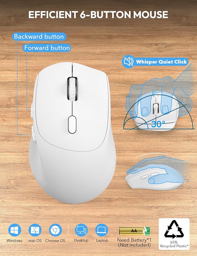 Wireless Keyboard and Mouse Combo, Full Size, Ergonomic Wrist Rest | 2.4G Lag-Free, 3-Level DPI, Phone Holder, Silent Typing, KM23D Batteries Powered Set for PC, Laptop, Windows, macOS (White) - Image 5