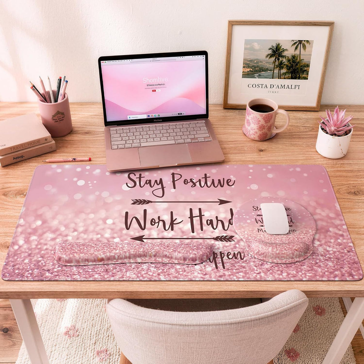 iCasso Pink Ergonomic Mouse Pad with Wrist Rests Set for Desk Accessories - Image 8