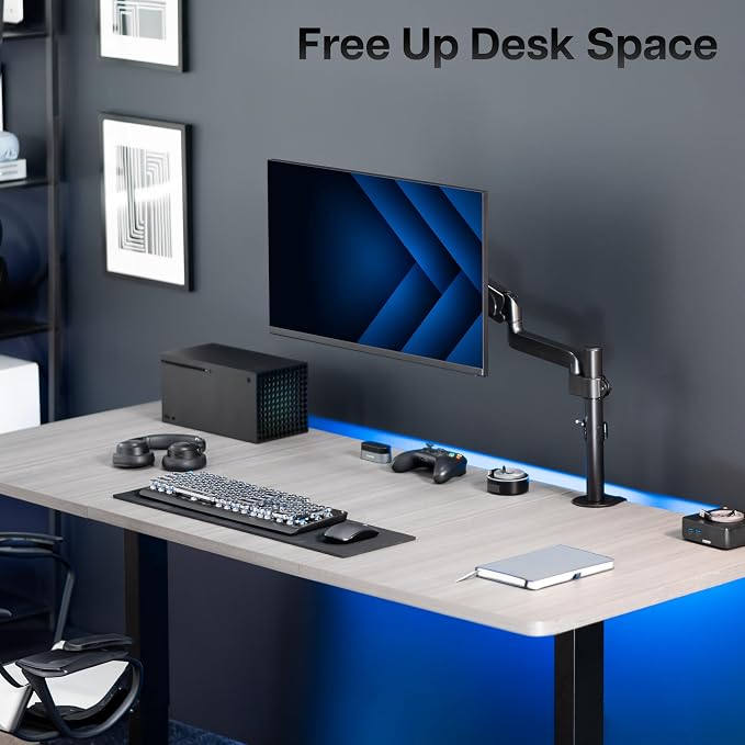 VIVO Single Monitor Arm Mount for 17 to 32 inch Screens - Tension Height Adjustment, Full Articulating Tilt, Swivel, Heavy Duty VESA Stand with Desk C-clamp and Grommet Option STAND-V001K - Image 8