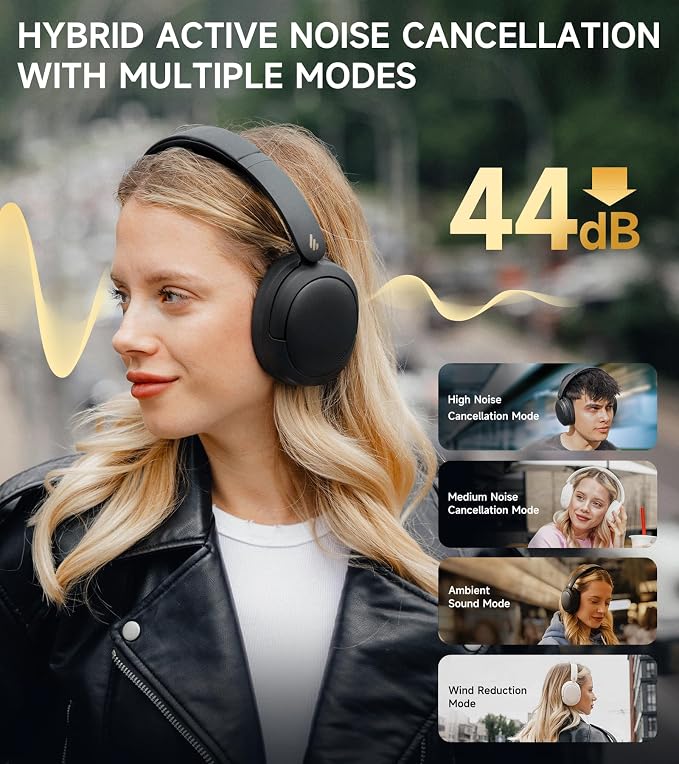 Edifier W800BT Pro Hybrid Active Noise Cancelling Headphones - Hi-Res Audio - AI Call Noise Cancellation - 45H Playtime - Fast Charging - Foldable - Wireless Over-Ear Bluetooth 5.4 Headphones - Black | Bluetooth 5.4, Hi-Res Audio, AI Call Noise Cancell... - Image 2
