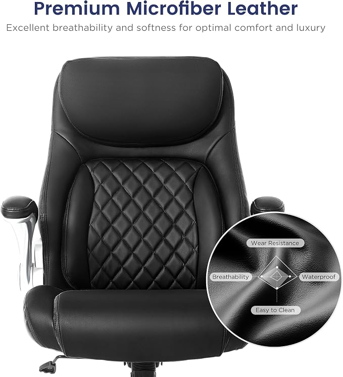 Nouhaus Ergonomic Office Chair Premium Microfiber Leather Adjustable Lumbar Support & Armrests, High Back Comfy Desk Gaming Chairs Executive Computer Swivel Chair Tilt Function(Posture,Black) - Image 6