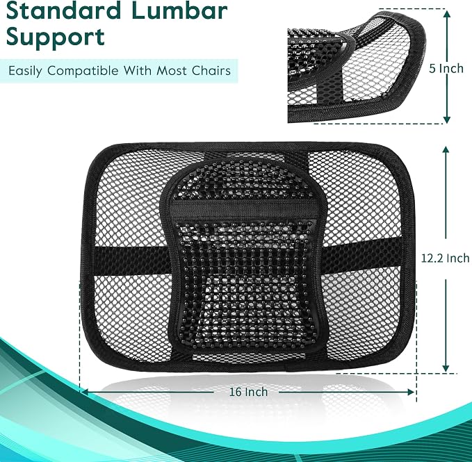 Samyoung 2-Pack Mesh Lumbar Support for Office Chair and Car Seat | 12 x 16 Inch Breathable Double-Layer Mesh Back Support with Elastic Chair Strap & Support Beads for Firm, Comfortable Support - Image 8