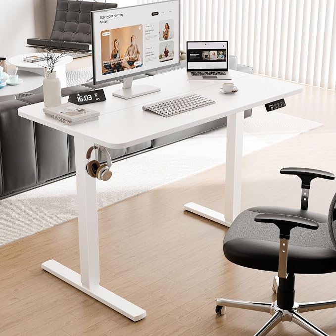 43"x24" Standing Desk,Height Adjustable Sit-Stand Desk Home Office, White | Electric Adjustable Standing Desk, Sit to Stand Computer Office Desk with Splice Board, Memory Preset, Lifts 28.7''-46.5" - Image 2