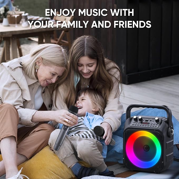 Karaoke Machine, 3 Wireless Microphones, Bluetooth Speaker with Lights | Clear Sound, 5 Light Modes, PA System, Bluetooth TWS, USB/TF/REC/FM/AUX, for Adults and Kids, Home Parties and Outdoor Events - Image 9