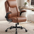 COMHOMA Mid-Back Office Chair, Ergonomic PU Desk Chair with Flip up Arms, Small Computer Gaming with Comfy Lumbar Support,Rocking Function,Sturdy Metal Base, Brown by ComHoma