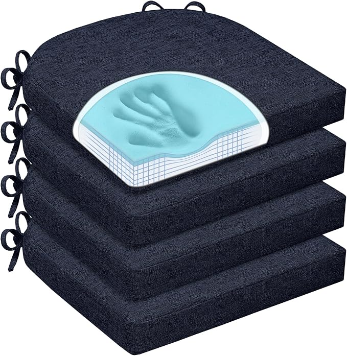 Chair Cushions for Dining Chairs, Non Slip Chair Pads with Ties and Washable Covers, Memory Foam Kitchen Chair Cushions Set of 4, 16"X16"X2.5", Navy by HOMELYSIAN