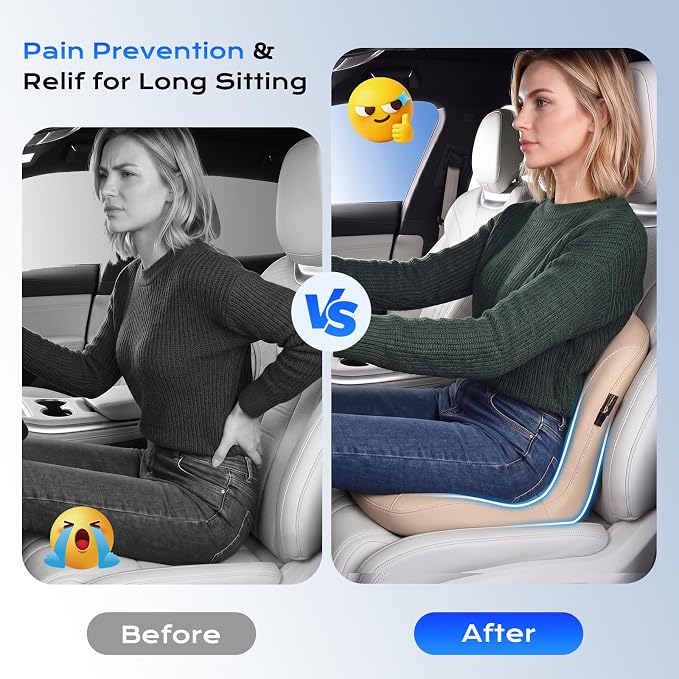 Coverado Car Seat Cushion and Lumbar Support Pillow One Piece, Napa Leather Memory Foam Ergonomic Back Support Driving Seat Cushion for Back Pain, Non-Slip Washable Cushion for Car, Driver, Office - Image 4