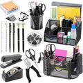 17 IN 1 Office Desk Organizer Set for Back to School Supplies Accessories | 3 Office Desk Storage Organization, 4 Pens, Stapler, Staples & Remover, Tape & Dispenser, Scissors, Ruler, Clips, Hole Punch by Froidesente