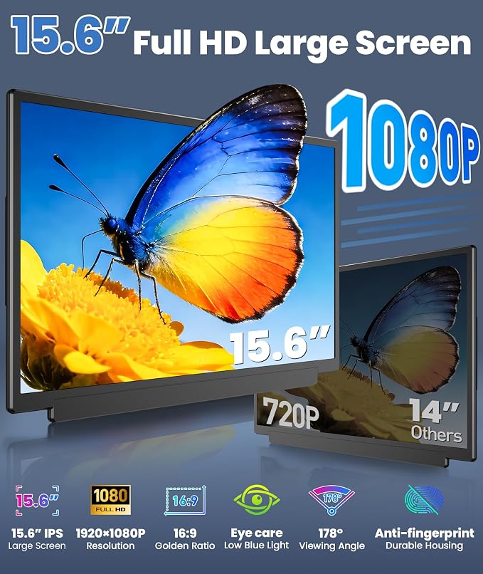 15.6" Detachable Laptop Screen Extender, Ultra-Light Portable Monitor | FHD 1080P Display, Dual Monitor for 14"-17.3" Laptops, One Cable Plug & Play, Compatible with Windows, Mac, ChromeOS, PS5 - Image 2