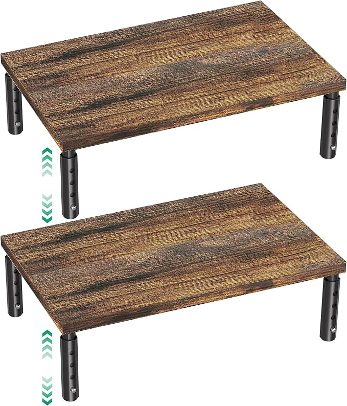 Adjustable Monitor Stand Riser for Desk, Wood Computer & Laptop Stand, Desk Organizers and Accessories, Office Desk Accessories & Workspace Organizer for Home Office Supplies, Brown 2-Pack by OPNICE