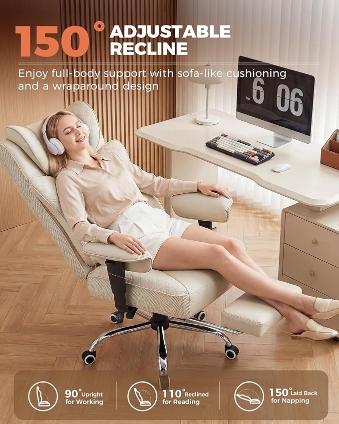 GTPLAYER Big and Tall Office Chair Wide Ergonomic Gaming Chair with Deluxe Embossing Designed Leather with Foot Rest,150°Reclining Adjustable Soft Armrests Pocket Spring Back Support and Pillow - Image 8