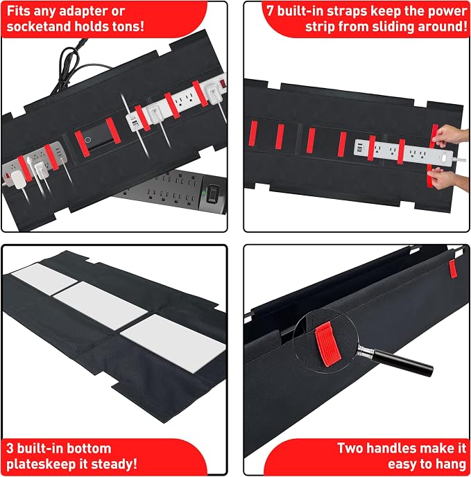 No Drill Under Desk Cable Management Tray, 48" Desk Cable Organizer | Premium Oxford Fabric Cable Management, Clamp Screw Desk Cable Management, Large Capacity Table Cable Organizer for Office - Image 6