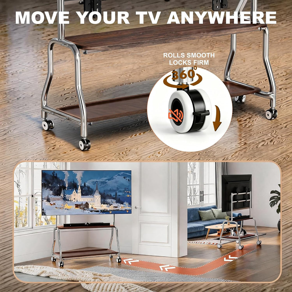 Rolling TV Stand for 32-75 Inch TVs with Double Storage Shelves & Pegboard - Image 3