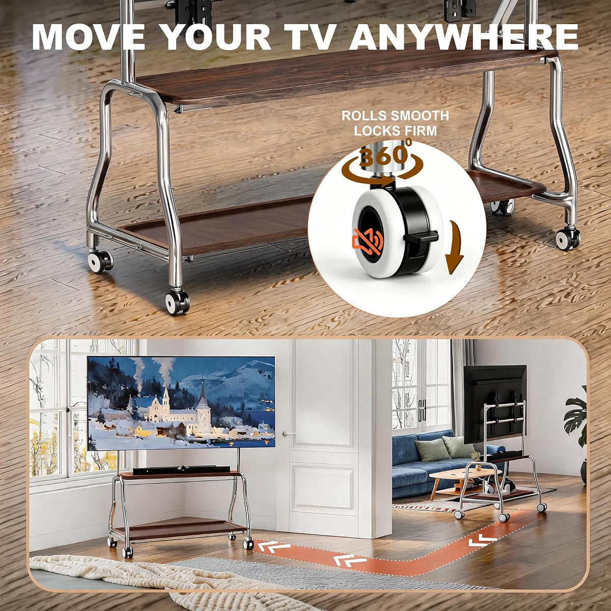 Rolling TV Stand for 32-75 Inch TVs with Double Storage Shelves & Pegboard - Image 3