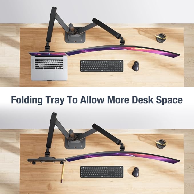 AVLT Laptop & Monitor Arm Pole Top Mount for 17-40" Screens - Black | Supports flat/curved/ultrawide screens up to 26.4 lbs each. Includes 12-17" laptop tray, 38.9" lift and USB-C/A ports. - Image 7