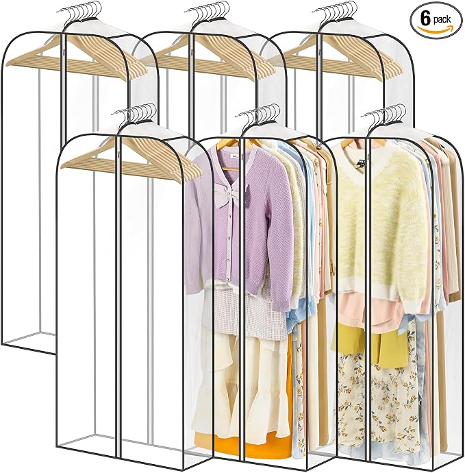 LANDNEOO 6 Pack Clear Garment Bags for Hanging Clothes with Zippers on Double Sides - 10'' Clothes Storage for Coat, Dress, and Fur in Closet - 50'' Long Suit Bags by MakeLifeBetterEasier