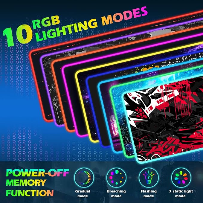 ToLuLu RGB Gaming 5/7.5/10/15W 10 Light Modes Wireless Charging Mouse Pad, LED Mouse Pad Computer Keyboard Mat Mousepad, 800x300x4MM Extended Large Desk Mat for Gaming, MacBook, Laptop, PC,Red Black - Image 3