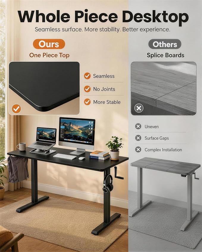 Manual Standing Desk Adjustable Height Whole Piece Top | Lockable Casters with Wheels, Sit to Stand Workstation, Whole Piece Construction, Handle - Image 3