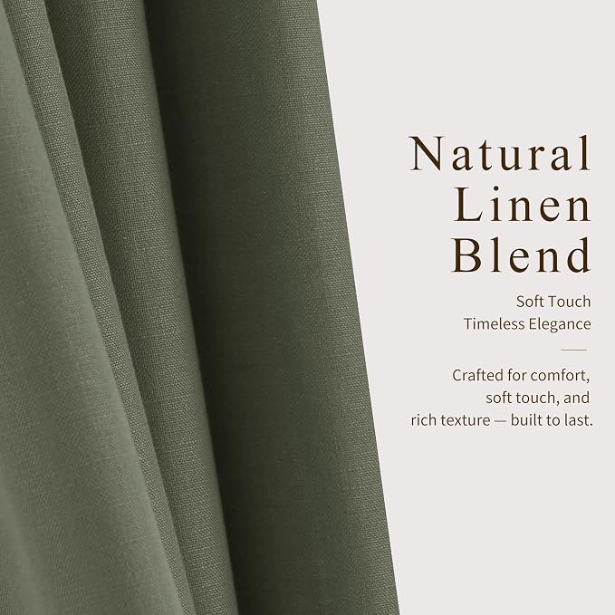 Hokibero Olive Green Pleated Linen Curtains 90 Inch Long for Living Room | Light Filtering Sheer Curtain,Pinch Pleat Back Tab Hooks Rings,Farmhouse Textured Privacy Drapes for Bedroom Window,2 Panels - Image 5