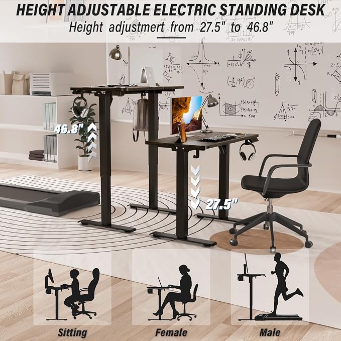 Kingant Standing Desk, 35x20 Inch Electric Height Adjustable Computer Desk | Ergonomic Small Sit Stand Desk Rising Desks for Home Office Stand Up Desk Computer Workstation with Cable Management - Image 6