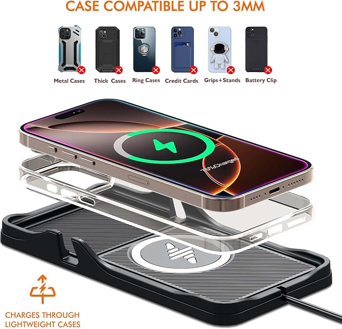 Wireless Car Charger Pad for iPhone 17/16/15/14/13/12 & Samsung, Non Slip Fast Wireless Charging Pad for Car Dashboard Console, Portable USB A Phone Charger for Vehicle SUV Truck Travel - Image 7