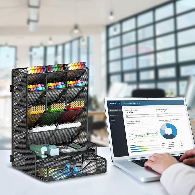 BOHDK Pen Organizer for Desk, Multi-Functional Desk Organizer, Wall Mount Pen Holder with Drawer for School, Office, Home, Art Supplies, Black - Image 5