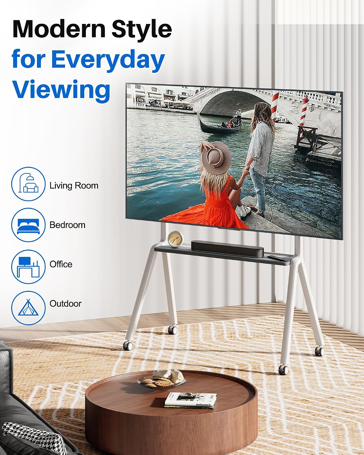 Rolling TV Stand for 42-86 Inch TVs,Outdoor TV Stand Holds up to 220 lbs - Image 2