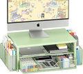 Desk Organizers and Accessories, Computer Monitor Stand Riser with Drawer and 2 Pen Holders, Printer & Laptop Stand, Office Desk Accessories & Workspace Organizers for Home Office Supplies, Green by OPNICE