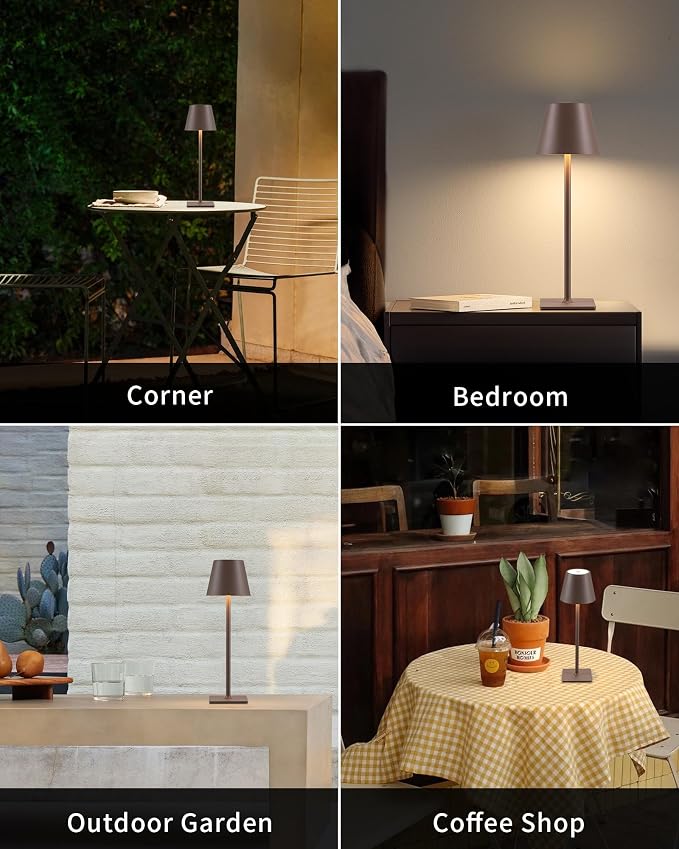 KDG 2 Pack Cordless Brown Table Lamps, Rechargeable Portable LED Desk Lamps | 4000mAh Battery Operated 3 Color Stepless Dimming Up for Restaurant, Bedroom, Outdoor Party, Camping, Coffee Shop, Nightlight - Image 6