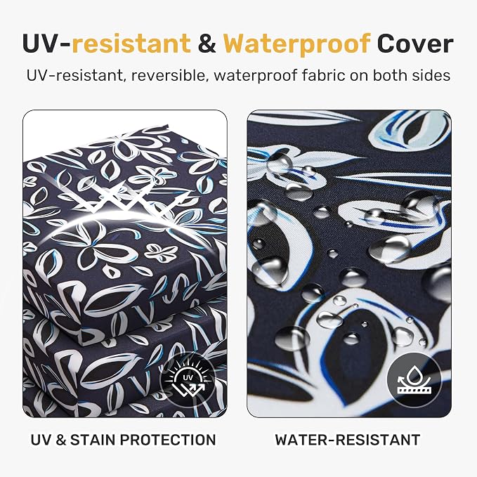 UNIKOME Outdoor Chair Cushions Pack of 4, Water Resistant Patio Cushions with Ties, High Density Sponge Filling Square Corner Seat Cushions for Outdoor Furniture, 19"*19"*3", Navy/White - Image 3