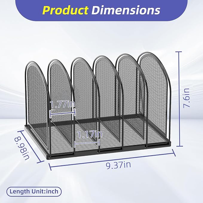 5-Section File Organizer for Desk, Metal File Folder Holder, Black | 5 Vertical Compartments with Sturdy Metal Base for Office Documents Books Magazines and Laptop - Image 4