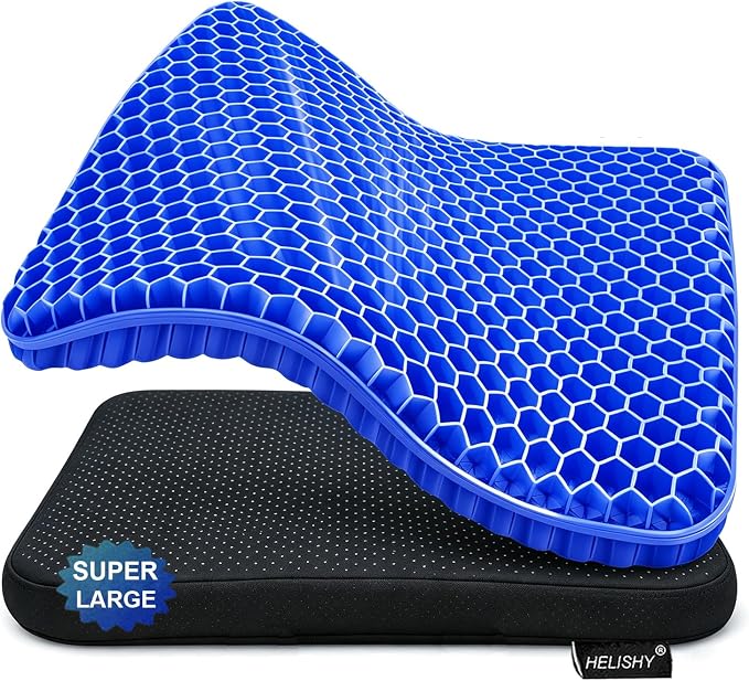 Gel Seat Cushion for Long Sitting, Super Large Gel Cushion for Pain Relief | 19x19inch Large Office Seat Cushion, Breathable Wheelchair Cushion Chair Pads - Relieve Sciatica, Tailbone, Coccyx & Hip Pain by Helishy