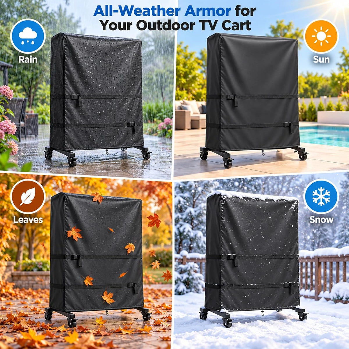 60-65 Inch Outdoor TV Trolley Cover, 600D Oxford TV Stand Cover - Image 7