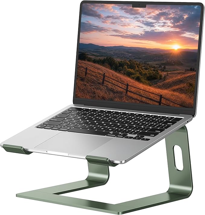 SOUNDANCE Laptop Stand, Aluminum Computer Riser, Ergonomic Laptops Elevator for Desk, Metal Holder Compatible with 10 to 15.6 Inches Notebook Computer, Green by Soundance