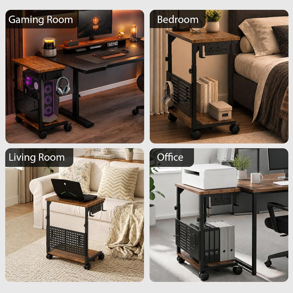 Adjustable Computer Tower Stand with Charging Station & Pegboard,Brown - Image 9