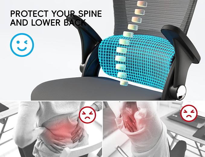 TRALT Office Chair - Ergonomic Office Chair with Back Support for Adults | Home Office Desk Chair with Lumbar Support - Ergonomic Mesh Chairs 330 lb Wide Seat for Work, Office, Gaming(Black Grey) - Image 5