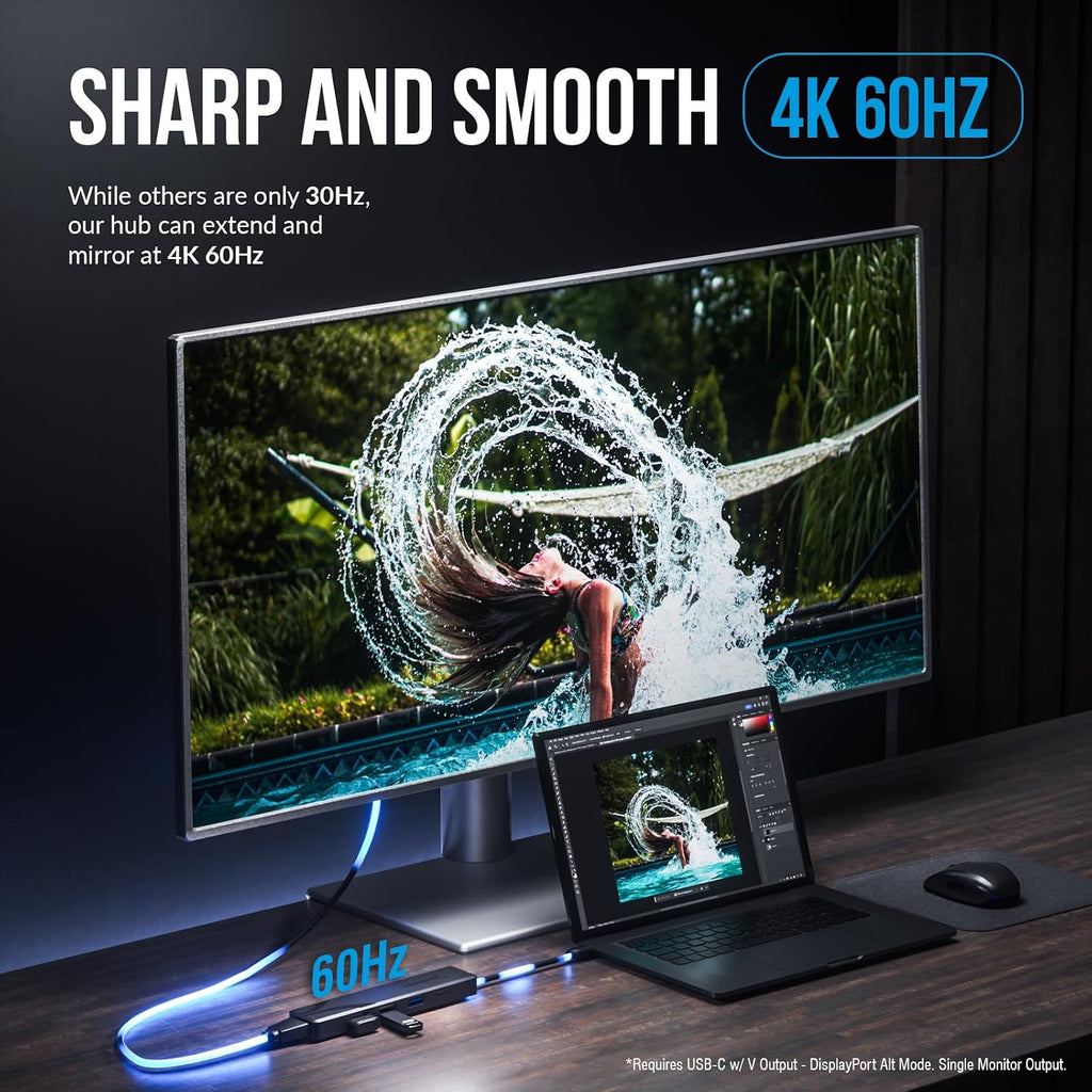 SABRENT USB-C Hub, USB-C to 4K@60Hz HDMI, 100W PD (HB-TC5P) - Image 4