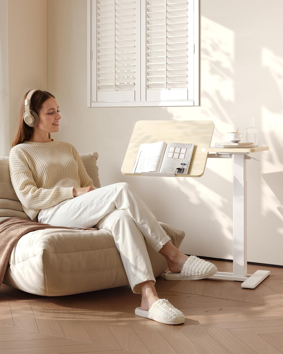 FLEXISPOT 32" Gas Spring C Table with Split Tilting Top,Mobile Side Table by FLEXISPOT