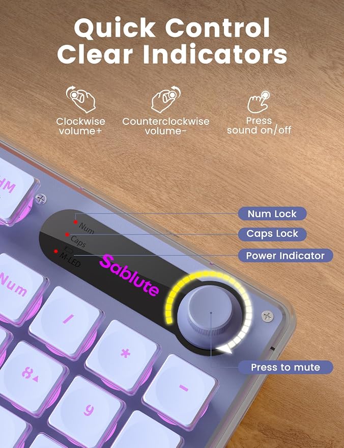 Wireless Keyboard and Mouse Combo - 9 Backlit Effects, Wrist Rest, Double-Shot Keycaps, Metal Panel, Long-Lasting Rechargeable, 2.4G Keyboard Mouse Set for Windows Mac PC Laptop – Sablute (Purple) - Image 6