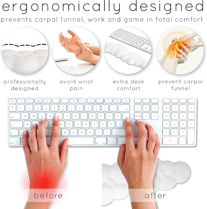 Cloud Keyboard Wrist Rest – Create-ables Qloud Cloud Wrist Rest for Computer Keyboard and Mouse, Ergonomic Memory Foam Wrist Pad with Non-Slip Base, Includes Cloud Mouse Pad – White - Image 8