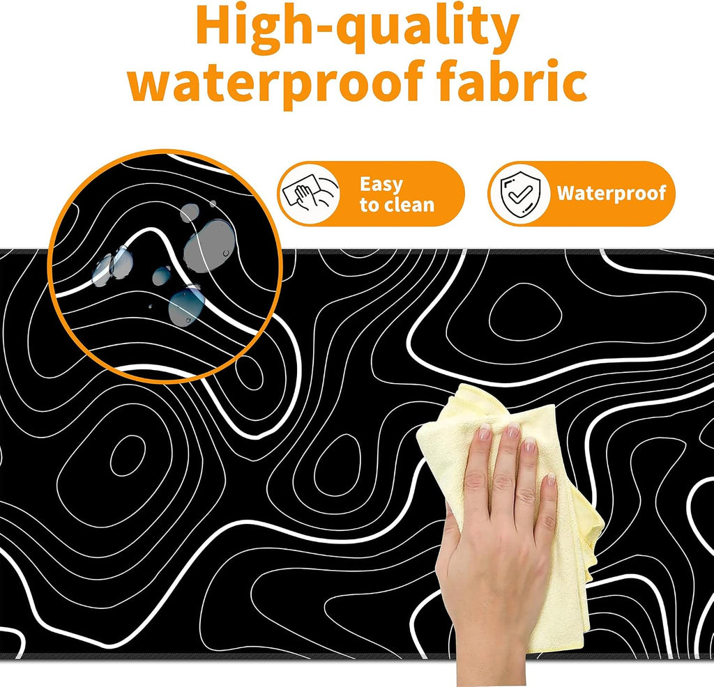 Black Topographic Map Mouse Pad,XL 31.5"x11.8" Big Gaming Mousepad,Minimalist Lines Large Extended Mouse Mat,Non-Slip Rubber Base Waterproof with Stitched Edges for Gaming Office Home - Image 4