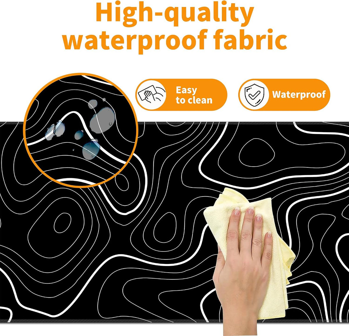 Black Topographic Map Mouse Pad,XL 31.5"x11.8" Big Gaming Mousepad,Minimalist Lines Large Extended Mouse Mat,Non-Slip Rubber Base Waterproof with Stitched Edges for Gaming Office Home - Image 4