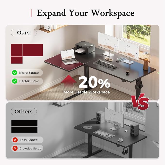 Klicelor L Shaped Standing Desk, 55 Inch Electric Height Adjustable Desk with Memory Preset, Reversible Sit Stand Up Computer Workstation for Home Office, Splice Board, Black - Image 6